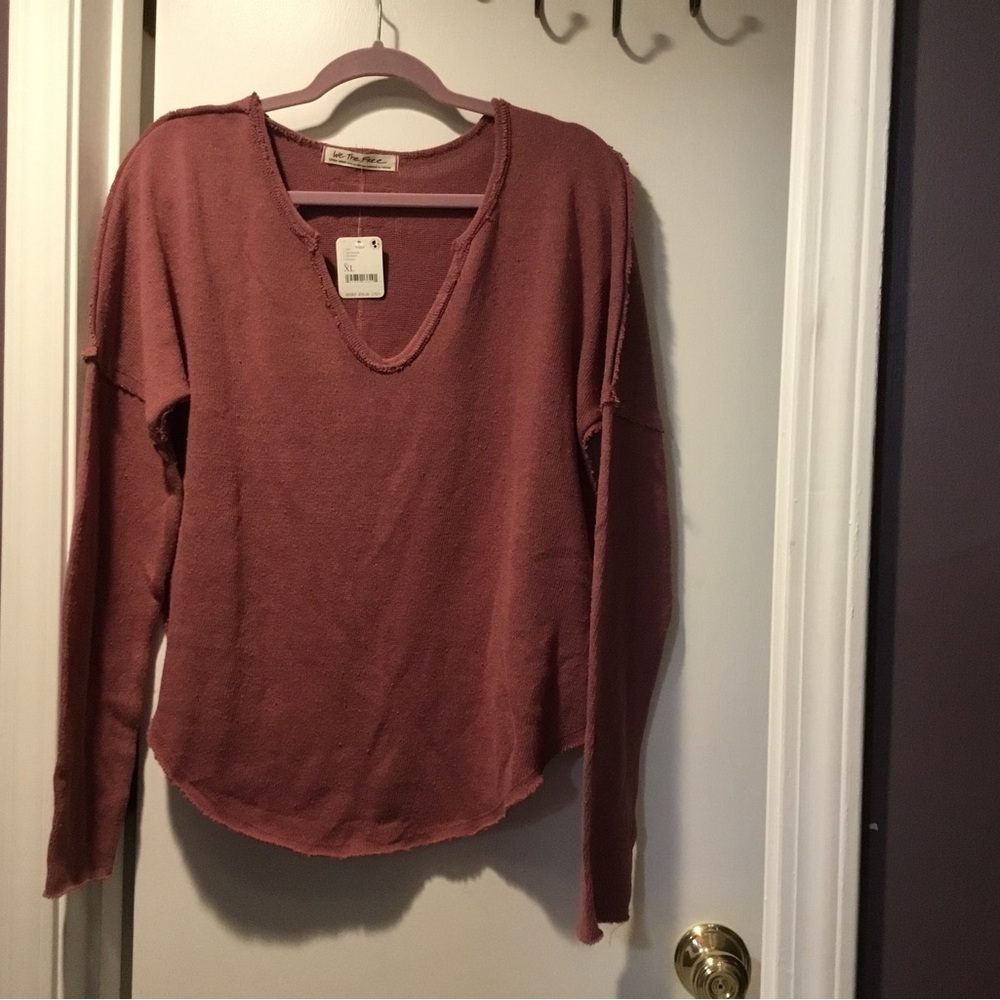 Free People V-Neck Long Sleeve Sweater in Dusty Rose